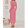 ZESICA Women’s Fall Floral Long Sleeve Bodycon Dress 2026 Elegant V Neck Cocktail Party Long Midi Dresses(Pink)