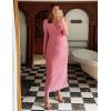 ZESICA Women’s Fall Floral Long Sleeve Bodycon Dress 2026 Elegant V Neck Cocktail Party Long Midi Dresses(Pink)