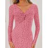ZESICA Women’s Fall Floral Long Sleeve Bodycon Dress 2026 Elegant V Neck Cocktail Party Long Midi Dresses(Pink)