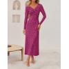 ZESICA Women’s Fall Floral Long Sleeve Bodycon Dress 2026 Elegant V Neck Cocktail Party Long Midi Dresses(Rosypurple)