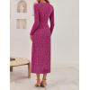 ZESICA Women’s Fall Floral Long Sleeve Bodycon Dress 2026 Elegant V Neck Cocktail Party Long Midi Dresses(Rosypurple)
