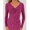ZESICA Women’s Fall Floral Long Sleeve Bodycon Dress 2026 Elegant V Neck Cocktail Party Long Midi Dresses(Rosypurple)