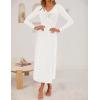 ZESICA Women’s Fall Floral Long Sleeve Bodycon Dress 2026 Elegant V Neck Cocktail Party Long Midi Dresses(White)