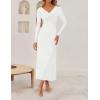 ZESICA Women’s Fall Floral Long Sleeve Bodycon Dress 2026 Elegant V Neck Cocktail Party Long Midi Dresses(White)