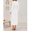 ZESICA Women’s Fall Floral Long Sleeve Bodycon Dress 2026 Elegant V Neck Cocktail Party Long Midi Dresses(White)