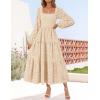 ZESICA Women’s Fall Long Sleeve Maxi Dresses 2026 Square Neck Hollow Out Eyelet Smocked A Line Cocktail Party Dress(Apricot)