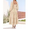 ZESICA Women’s Fall Long Sleeve Maxi Dresses 2026 Square Neck Hollow Out Eyelet Smocked A Line Cocktail Party Dress(Apricot)