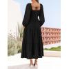 ZESICA Women’s Fall Long Sleeve Maxi Dresses 2026 Square Neck Hollow Out Eyelet Smocked A Line Cocktail Party Dress(Black)