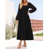 ZESICA Women’s Fall Long Sleeve Maxi Dresses 2026 Square Neck Hollow Out Eyelet Smocked A Line Cocktail Party Dress(Black)