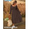 ZESICA Women’s Fall Long Sleeve Maxi Dresses 2026 Square Neck Hollow Out Eyelet Smocked A Line Cocktail Party Dress(Coffee)