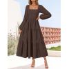 ZESICA Women’s Fall Long Sleeve Maxi Dresses 2026 Square Neck Hollow Out Eyelet Smocked A Line Cocktail Party Dress(Coffee)