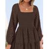 ZESICA Women’s Fall Long Sleeve Maxi Dresses 2026 Square Neck Hollow Out Eyelet Smocked A Line Cocktail Party Dress(Coffee)