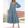 ZESICA Women’s Fall Long Sleeve Maxi Dresses 2026 Square Neck Hollow Out Eyelet Smocked A Line Cocktail Party Dress(Dustyblue)