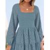 ZESICA Women’s Fall Long Sleeve Maxi Dresses 2026 Square Neck Hollow Out Eyelet Smocked A Line Cocktail Party Dress(Dustyblue)