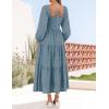 ZESICA Women’s Fall Long Sleeve Maxi Dresses 2026 Square Neck Hollow Out Eyelet Smocked A Line Cocktail Party Dress(Dustyblue)
