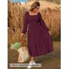 ZESICA Women’s Fall Long Sleeve Maxi Dresses 2026 Square Neck Hollow Out Eyelet Smocked A Line Cocktail Party Dress(Fuchsia)