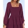 ZESICA Women’s Fall Long Sleeve Maxi Dresses 2026 Square Neck Hollow Out Eyelet Smocked A Line Cocktail Party Dress(Fuchsia)