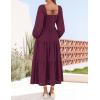 ZESICA Women’s Fall Long Sleeve Maxi Dresses 2026 Square Neck Hollow Out Eyelet Smocked A Line Cocktail Party Dress(Fuchsia)