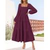 ZESICA Women’s Fall Long Sleeve Maxi Dresses 2026 Square Neck Hollow Out Eyelet Smocked A Line Cocktail Party Dress(Fuchsia)
