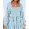 ZESICA Women’s Fall Long Sleeve Maxi Dresses 2026 Square Neck Hollow Out Eyelet Smocked A Line Cocktail Party Dress(Lightblue)