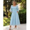 ZESICA Women’s Fall Long Sleeve Maxi Dresses 2026 Square Neck Hollow Out Eyelet Smocked A Line Cocktail Party Dress(Lightblue)