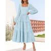 ZESICA Women’s Fall Long Sleeve Maxi Dresses 2026 Square Neck Hollow Out Eyelet Smocked A Line Cocktail Party Dress(Lightblue)