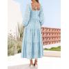 ZESICA Women’s Fall Long Sleeve Maxi Dresses 2026 Square Neck Hollow Out Eyelet Smocked A Line Cocktail Party Dress(Lightblue)