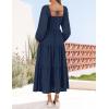 ZESICA Women’s Fall Long Sleeve Maxi Dresses 2026 Square Neck Hollow Out Eyelet Smocked A Line Cocktail Party Dress(Navy)