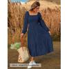 ZESICA Women’s Fall Long Sleeve Maxi Dresses 2026 Square Neck Hollow Out Eyelet Smocked A Line Cocktail Party Dress(Navy)