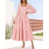 ZESICA Women’s Fall Long Sleeve Maxi Dresses 2026 Square Neck Hollow Out Eyelet Smocked A Line Cocktail Party Dress(Pink)