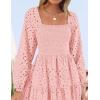 ZESICA Women’s Fall Long Sleeve Maxi Dresses 2026 Square Neck Hollow Out Eyelet Smocked A Line Cocktail Party Dress(Pink)