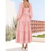 ZESICA Women’s Fall Long Sleeve Maxi Dresses 2026 Square Neck Hollow Out Eyelet Smocked A Line Cocktail Party Dress(Pink)