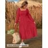 ZESICA Women’s Fall Long Sleeve Maxi Dresses 2026 Square Neck Hollow Out Eyelet Smocked A Line Cocktail Party Dress(Red)