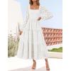 ZESICA Women’s Fall Long Sleeve Maxi Dresses 2026 Square Neck Hollow Out Eyelet Smocked A Line Cocktail Party Dress(White)