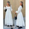 ZESICA Women’s Fall Long Sleeve Maxi Dresses 2026 Square Neck Hollow Out Eyelet Smocked A Line Cocktail Party Dress(White)