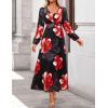 ZESICA Women’s Floral Long Sleeve Midi Dresses 2026 Fall Boho V Neck Belted High Wasit Flowy Wedding Cocktail Party Dress(Black)