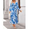 ZESICA Women’s Floral Long Sleeve Midi Dresses 2026 Fall Boho V Neck Belted High Wasit Flowy Wedding Cocktail Party Dress(Blue)