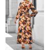 ZESICA Women’s Floral Long Sleeve Midi Dresses 2026 Fall Boho V Neck Belted High Wasit Flowy Wedding Cocktail Party Dress(Brown)