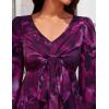 ZESICA Women’s Floral Long Sleeve Midi Dresses 2026 Fall Boho V Neck Belted High Wasit Flowy Wedding Cocktail Party Dress(Darkpurple)