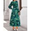 ZESICA Women’s Floral Long Sleeve Midi Dresses 2026 Fall Boho V Neck Belted High Wasit Flowy Wedding Cocktail Party Dress(Green)