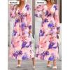 ZESICA Women’s Floral Long Sleeve Midi Dresses 2026 Fall Boho V Neck Belted High Wasit Flowy Wedding Cocktail Party Dress(Purple)