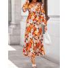 ZESICA Women’s Floral Long Sleeve Midi Dresses 2026 Fall Boho V Neck Belted High Wasit Flowy Wedding Cocktail Party Dress(Tangerine)