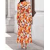 ZESICA Women’s Floral Long Sleeve Midi Dresses 2026 Fall Boho V Neck Belted High Wasit Flowy Wedding Cocktail Party Dress(Tangerine)