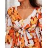 ZESICA Women’s Floral Long Sleeve Midi Dresses 2026 Fall Boho V Neck Belted High Wasit Flowy Wedding Cocktail Party Dress(Tangerine)