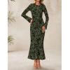 ZESICA Women’s Long Sleeve Floral Bodycon Dress 2026 Spring Fall Ruched Mesh Wedding Guest Cocktail Party Maxi Dresses(Army Green)
