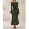 ZESICA Women’s Long Sleeve Floral Bodycon Dress 2026 Spring Fall Ruched Mesh Wedding Guest Cocktail Party Maxi Dresses(Army Green)