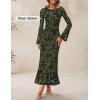 ZESICA Women’s Long Sleeve Floral Bodycon Dress 2026 Spring Fall Ruched Mesh Wedding Guest Cocktail Party Maxi Dresses(Army Green)