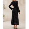 ZESICA Women’s Long Sleeve Floral Bodycon Dress 2026 Spring Fall Ruched Mesh Wedding Guest Cocktail Party Maxi Dresses(Black)