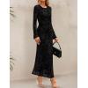 ZESICA Women’s Long Sleeve Floral Bodycon Dress 2026 Spring Fall Ruched Mesh Wedding Guest Cocktail Party Maxi Dresses(Black)