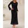 ZESICA Women’s Long Sleeve Floral Bodycon Dress 2026 Spring Fall Ruched Mesh Wedding Guest Cocktail Party Maxi Dresses(Black)